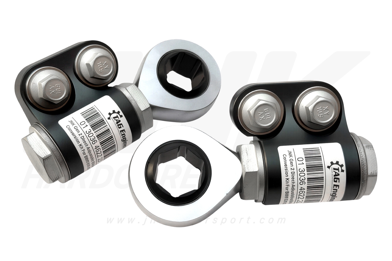 JNK Gen.2 Hexagon Type Forge Billet Direct-Adjustable E46 Front Control Arm Conversion Kit For BMW E30, E36, Z1, Z3 轉換 E46 三腳架套件, 直接調節式魚眼三角架鐵套總成 (六角型魚眼) | JNK Motorsport by TAG Engineering Group